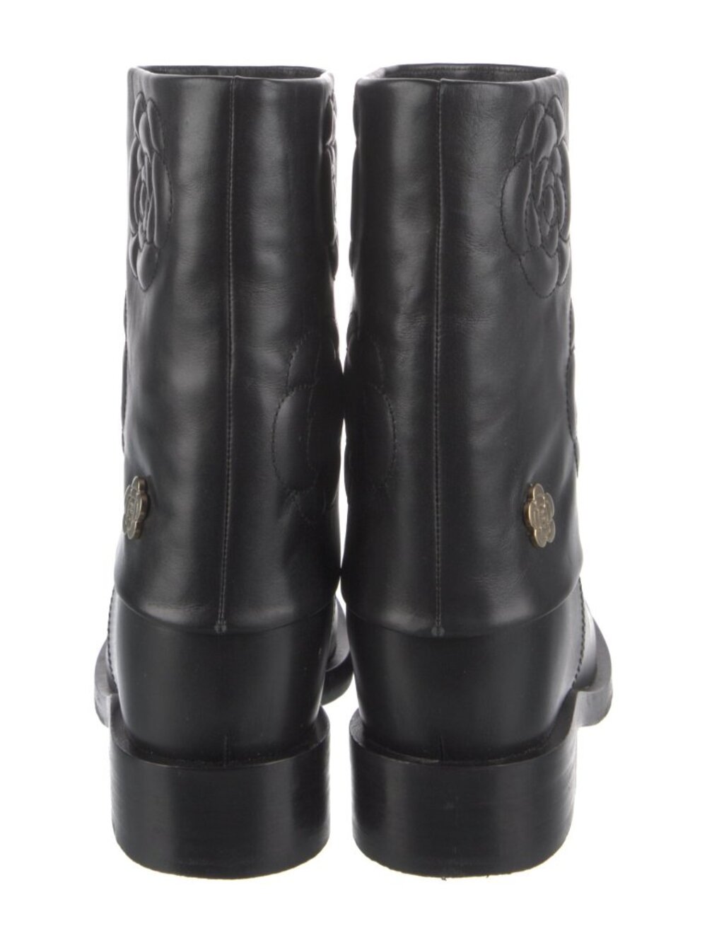 Chanel Camellia Accent Black Leather Moto Boots - Picture 4 of 5